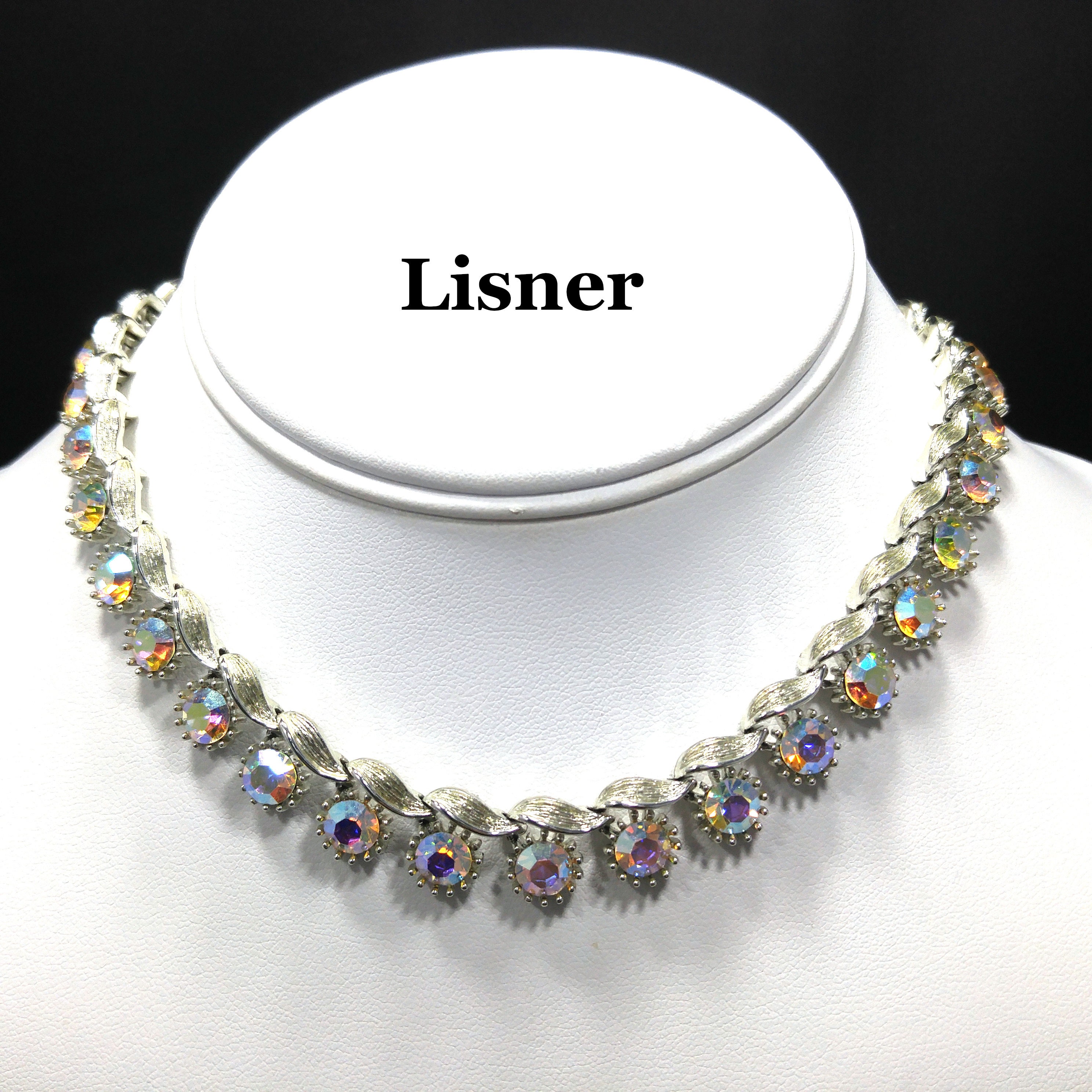 Lisner Aurora Borealis Rhinestone Necklace, 1960s Vintage