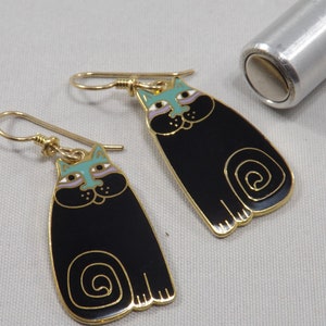 Laurel Burch Olivia Cat Earrings, Gold Plated, Black Enamel, 1980s Vintage Jewelry image 8