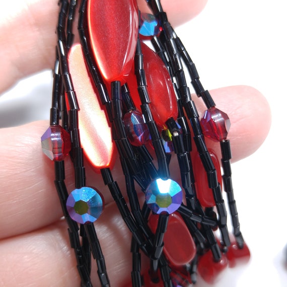 Multi-strand Black & Red Beaded Bracelet, Lucite … - image 9