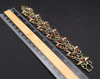 Vintage Gilded Leaves Bracelet With Aurora Borealis