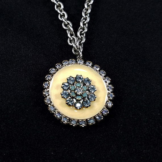 Liz Palacios Blue Rhinestone Pendant Necklace Swarovski Blue