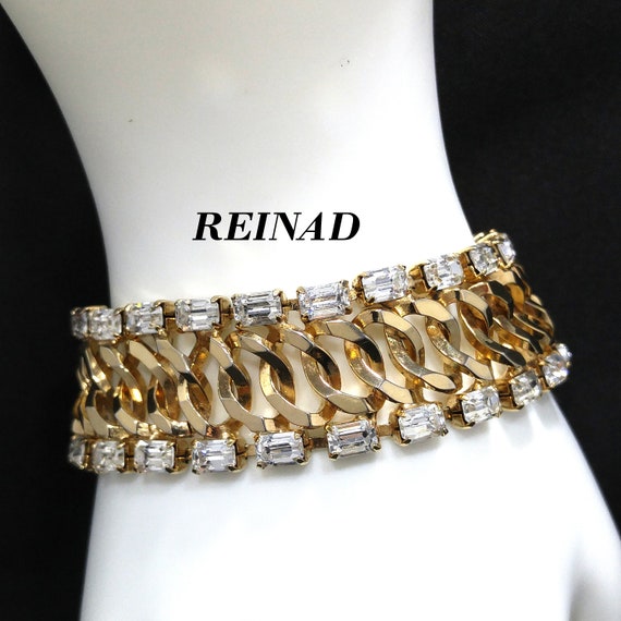 Reinad Chain Clear Rhinestone Bracelet, Gold Plat… - image 1