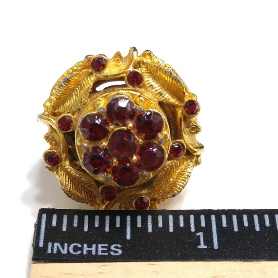 Vintage Red Rhinestone Chunky Ring, Gold Plated, … - image 8