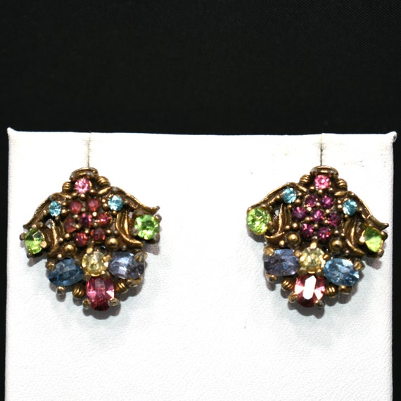 Hollycraft Pastel Rhinestone Earrings, Mid-Centur… - image 6