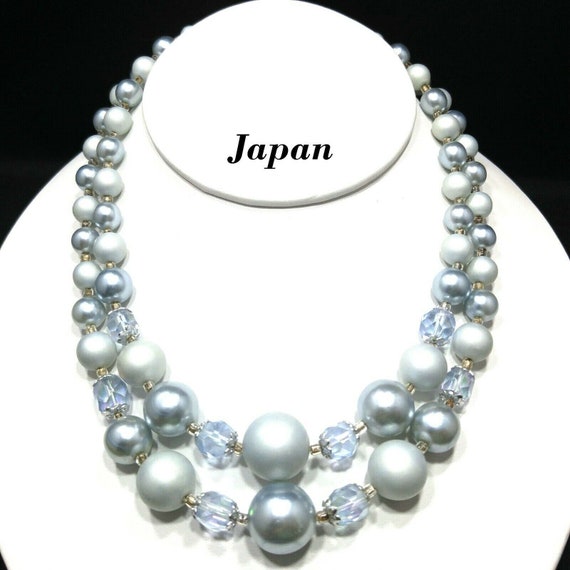 Japan Two Strand Blue Bead Faceted Glass Statemen… - image 1