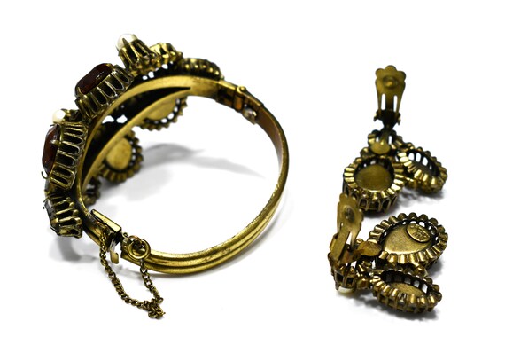 Hobe' Rhinestone Cuff Bracelet & Clip Earrings, T… - image 3