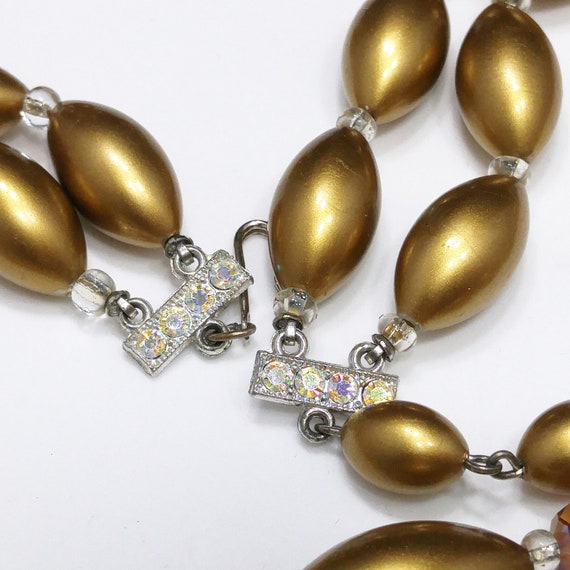 Mid Century Gold Pearled & Crystal Beaded Necklac… - image 3
