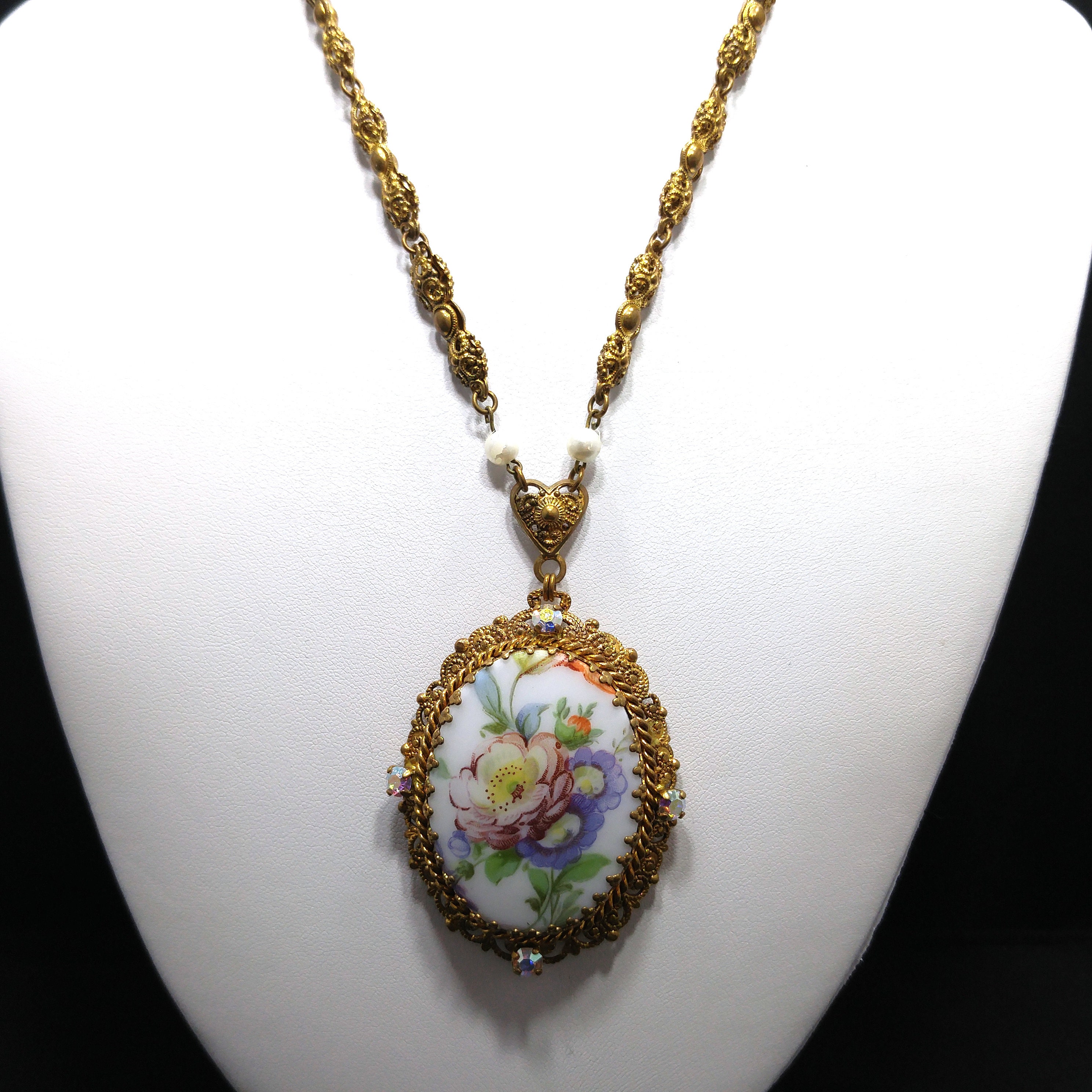 Western Germany Purple Floral Pendant Necklace, Filigree Rhinestones Faux Pearls, 1950s Vintage Jewelry - Etsy Western Germany Purple Floral Pendant Necklace, Filigree Rhinestones Faux Pearls, 1950s Vintage Jewelry - Etsy