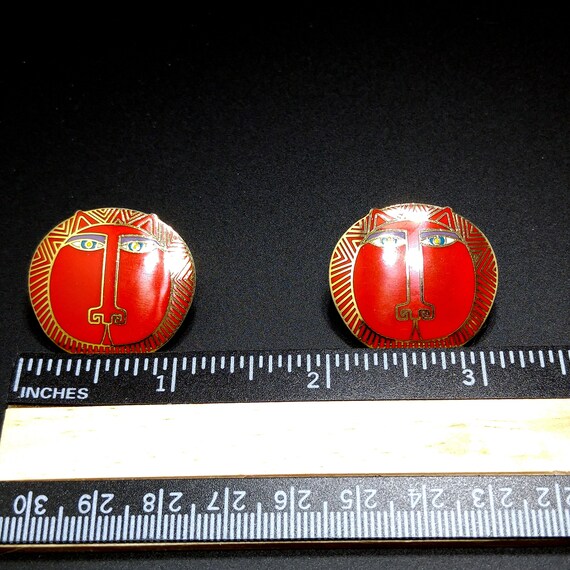 Laurel Burch "Moon Tiger" Red Post Earrings, Gold… - image 8
