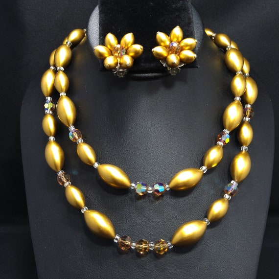 Mid Century Gold Pearled & Crystal Beaded Necklac… - image 6