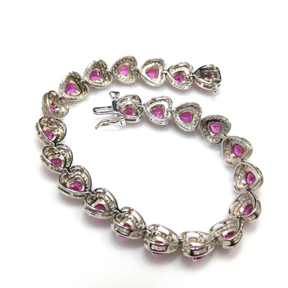 Heart Gemstone Silver Link Bracelet, Stamped 925,… - image 9