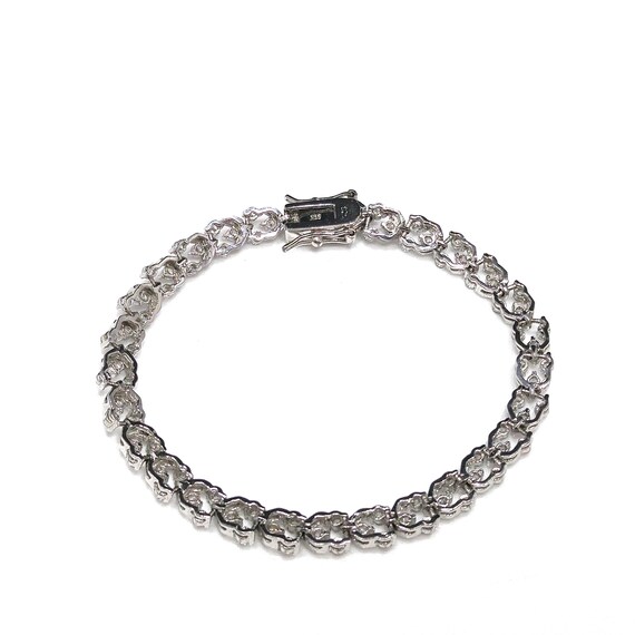 Silver Clear Rhinestone Bracelet, Signed 925 & FA… - image 3