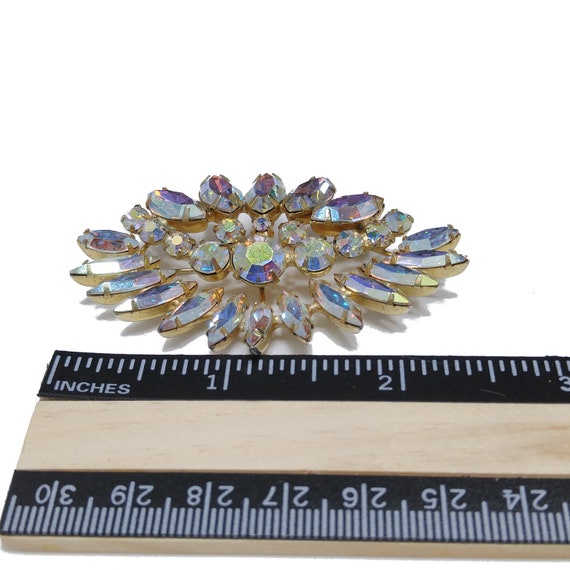 Clear Aurora Borealis Floral Brooch, Wedding Brid… - image 8