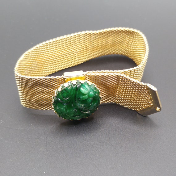 Vintage Napier Green Molded Glass Bracelet, Mesh … - image 9