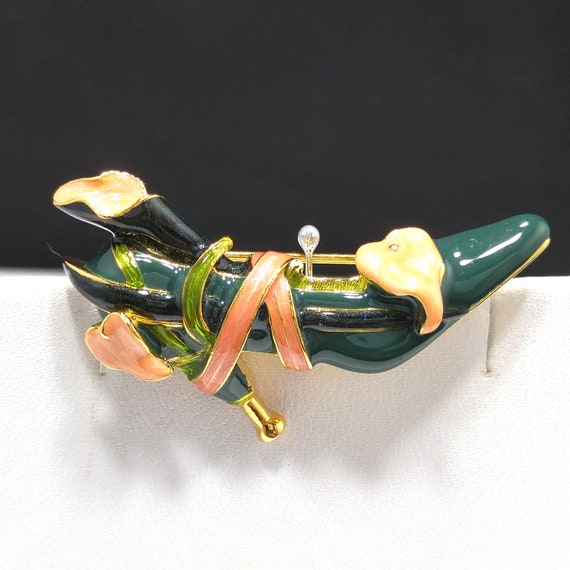 Kenneth J Lane Enamel Shoe Brooch, Lily Wrapped A… - image 10