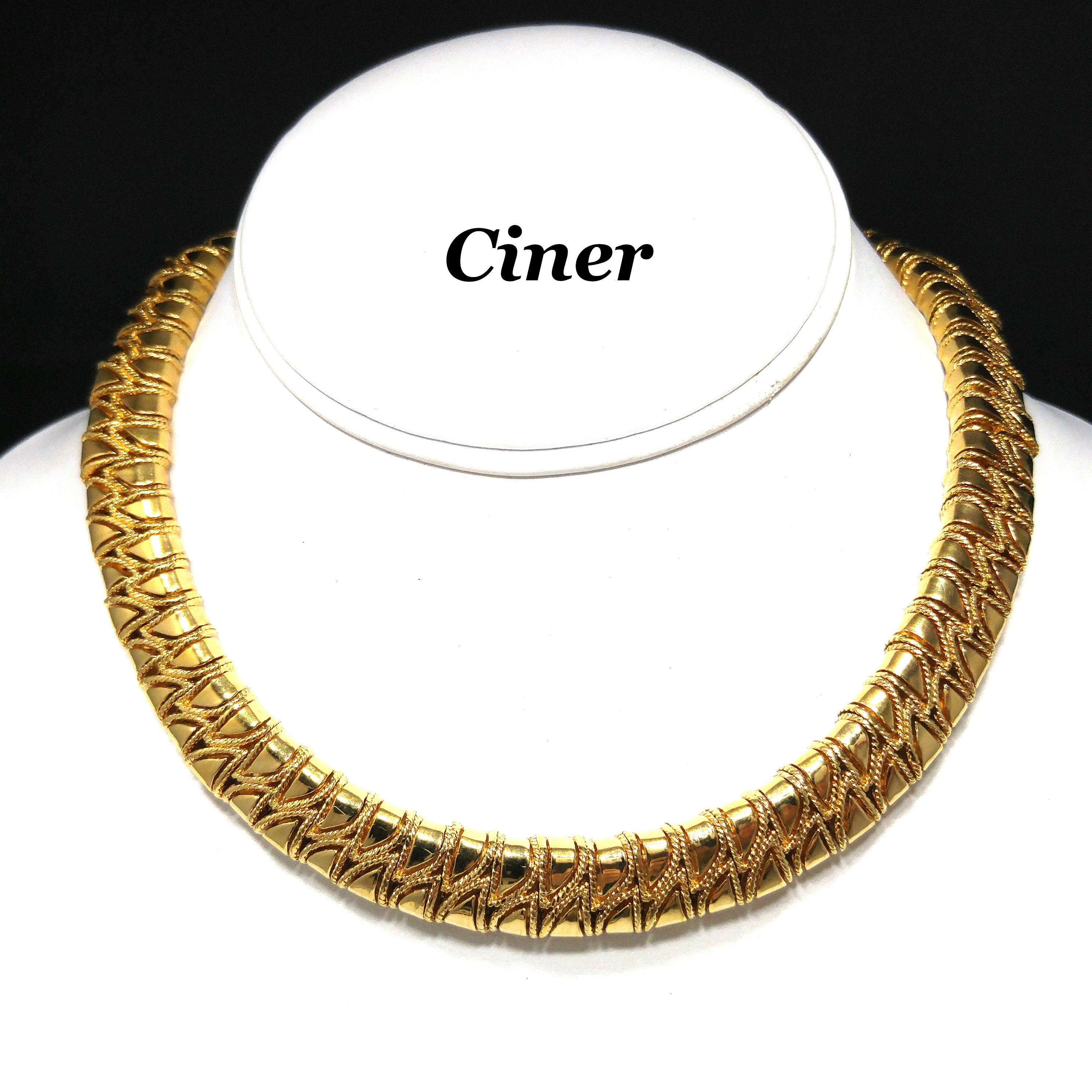 Ciner Gold Plated Snake Choker Necklace 1980s Vintage Jewelry