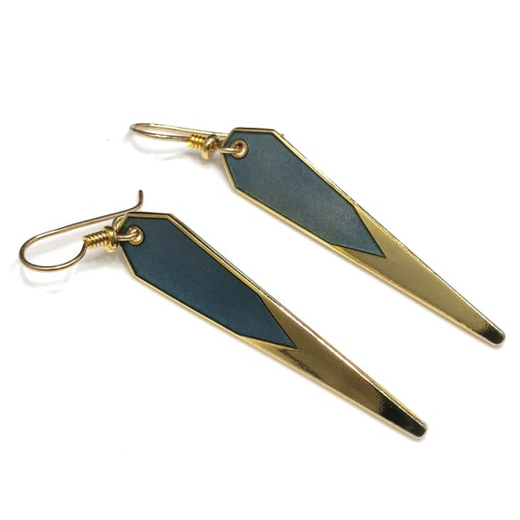 Laurel Bruch Blue Metallic Long Earrings, Gold Pl… - image 4