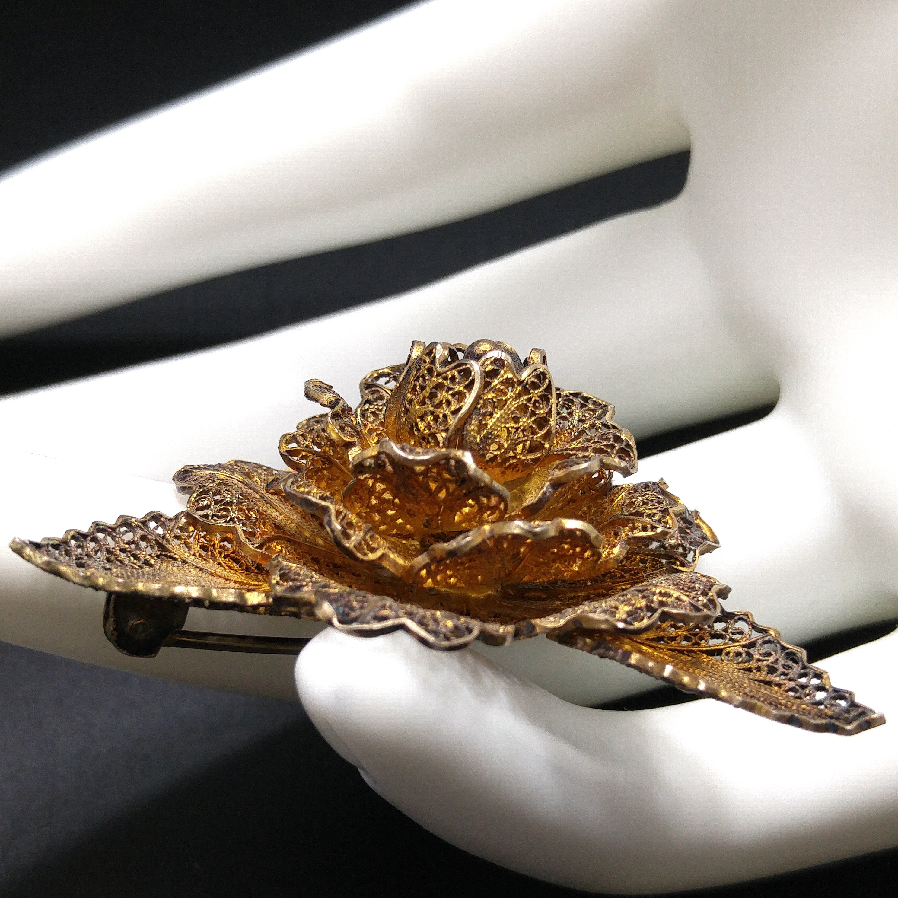 Topazio Portugal Flower Brooch, Silver Vermeil, 1930s