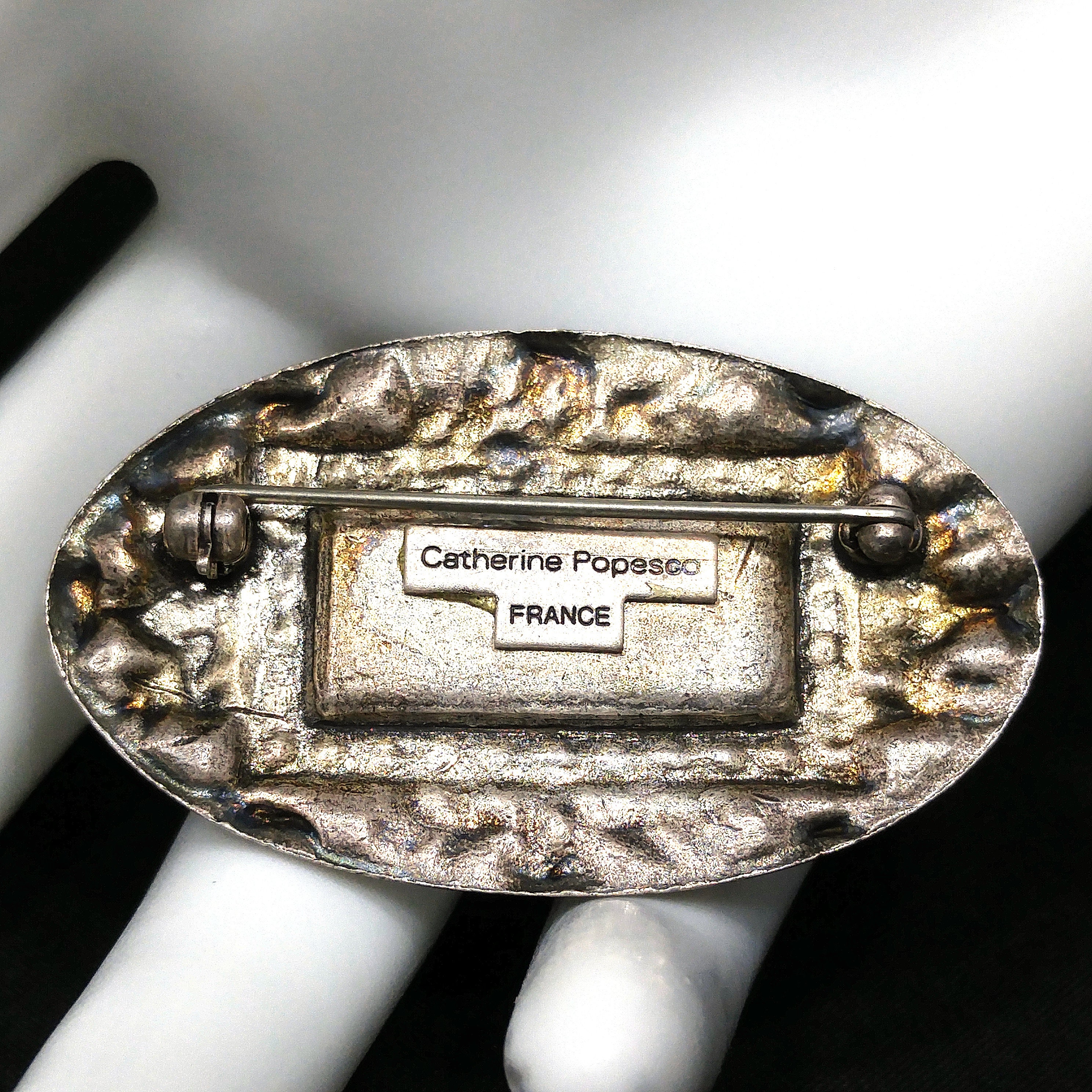 Catherine Popesco France Gold Brooch, Enamel Silver Plated Catherine Popesco France Gold Brooch, Enamel Silver Plated