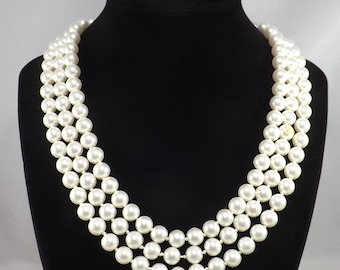 Vintage Faux Pearl Necklace Opera Length Wedding Bridal Necklace White Hand Knotted 8mm Faux Pearls Vintage Jewelry