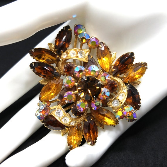 Vintage Collection Of Fall Colored Rhinestone Pins Brooches