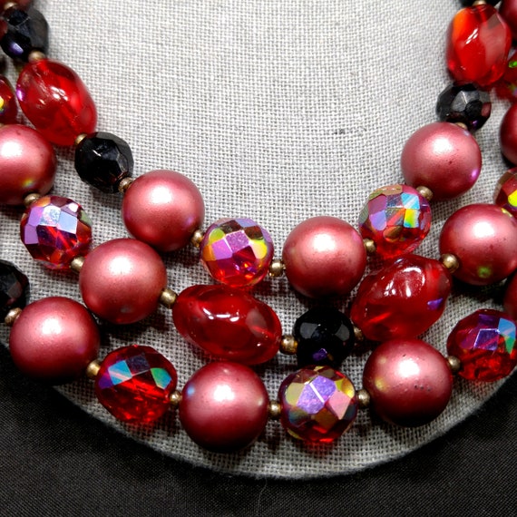 Germany Burgundy Red Beaded Necklace, Czech Glass… - image 3