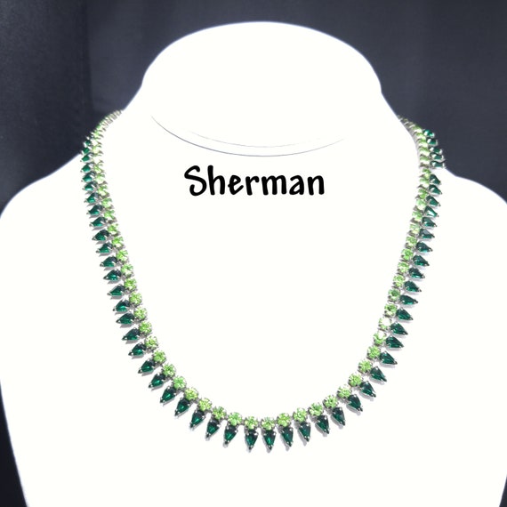 Sherman Green Rhinestone Necklace, Vaseline or Ur… - image 1