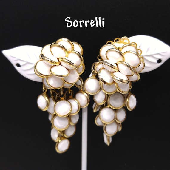 Sorrelli White Crystal Beaded Earrings, 1990s Vin… - image 1