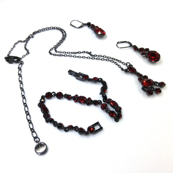 Givenchy Red Rhinestone Jewelry Set, Necklace Bra… - image 9