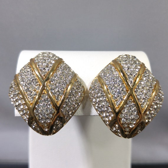 Ciner Pave Rhinestone Clip Earrings, Gold Plated,… - image 4