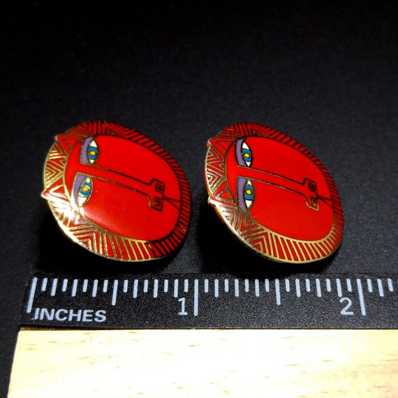 Laurel Burch "Moon Tiger" Red Post Earrings, Gold… - image 7