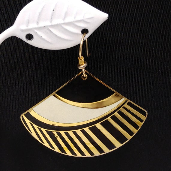 Laurel Burch Geometric Fan Earrings, Black White … - image 3