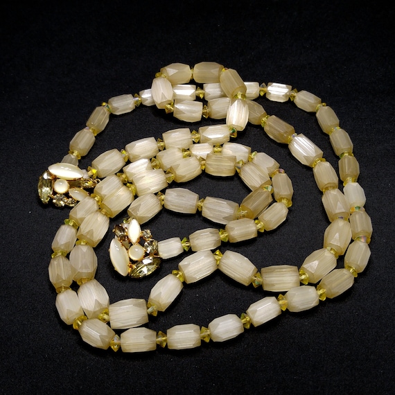 Czech Art Glass Hand Cut Satin Bead Necklace, Yel… - image 1