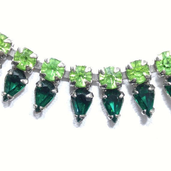 Sherman Green Rhinestone Necklace, Vaseline or Ur… - image 2