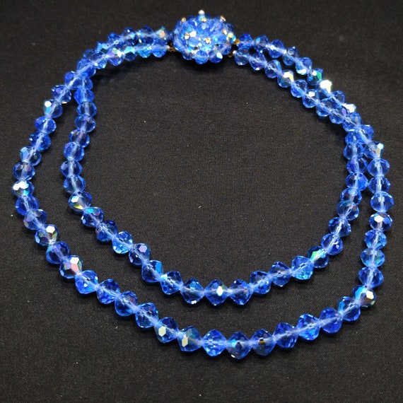 Magnetic Clasp Glass Beads 19 Long Electric Blue Crystal DNA