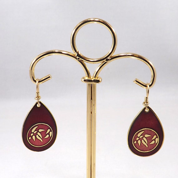 Laurel Burch Red Bamboo Earrings, Gold Plated, 19… - image 8