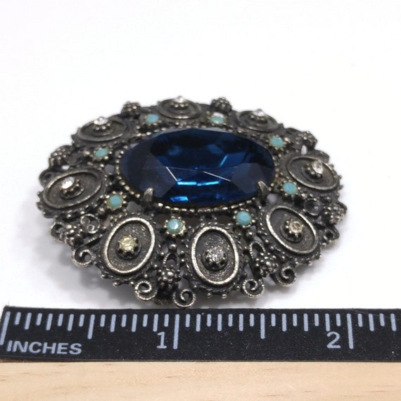 Florenza Blue Faceted Glass Brooch & Pendant, Ant… - image 8