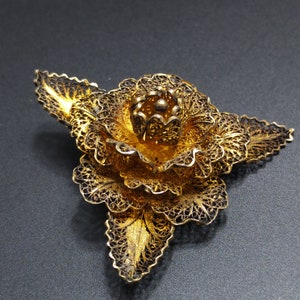 Topazio Portugal Flower Brooch, Silver Vermeil, 1930s Vintage Jewelry image 6