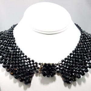 Victorian Black Crystal Beaded Collar, 1930s Vintage Jewelry image 1