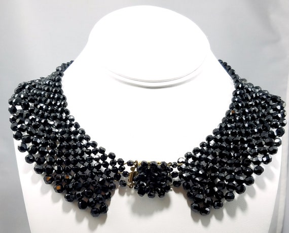 Victorian Black Crystal Beaded Collar, 1930s Vint… - image 1