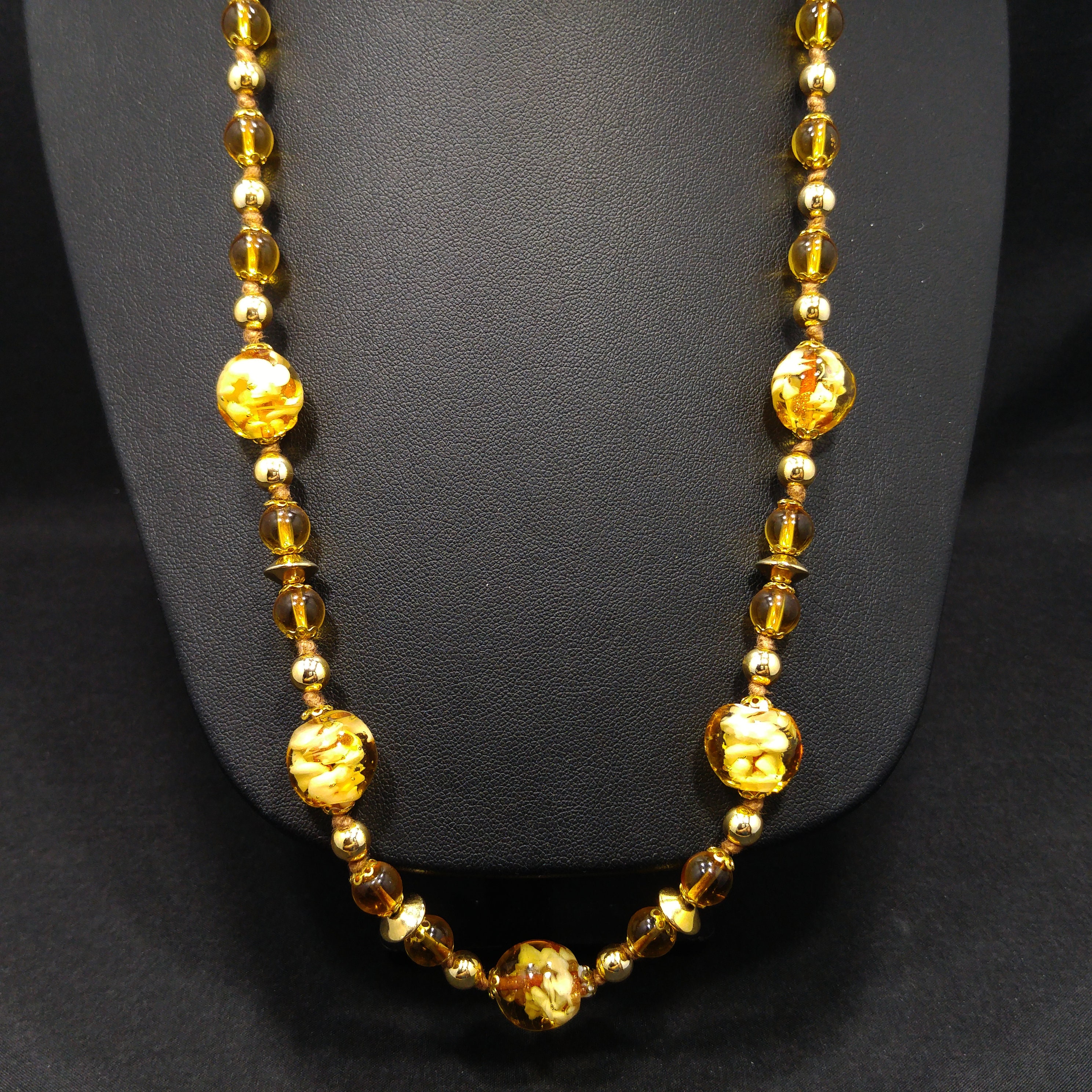 Vintage Murano Venetian Glass Beaded Necklace, Glitter Glass