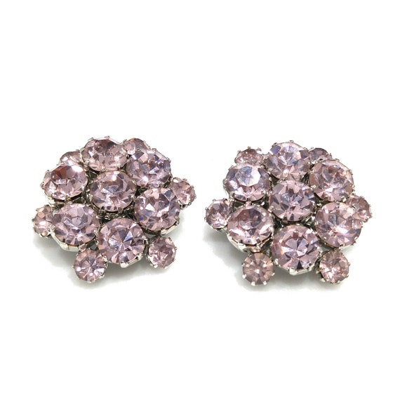 Weiss Light Lavender Rhinestone Earrings, Rhodium… - image 4