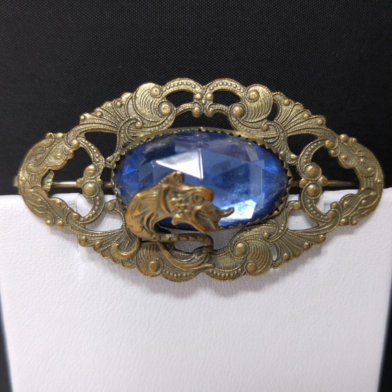 Antique Dragon Overlay Blue Glass Brooch, Edwardi… - image 5