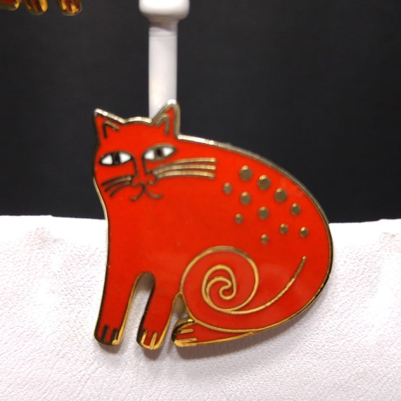Laurel Burch "Keshire Cat" Red Brooch & Post Earr… - image 2