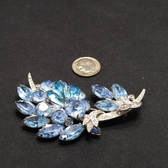 Eisenberg Ice Blue Rhinestone Brooch, Rhodium Plated, 1960s