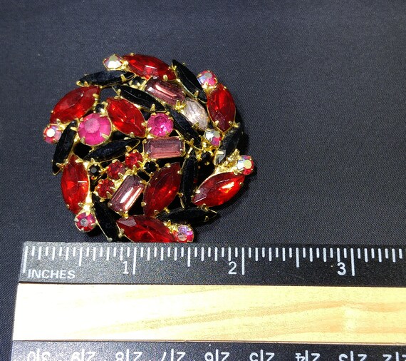 Red & Purple Juliana Style Brooch, Gold Plated, 1… - image 4