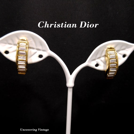 Christian Dior Half Hoop Baguette Rhinestone Clip… - image 1
