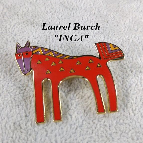 Laurel Burch "Inca" Red Horse Brooch, Cloisonné G… - image 1