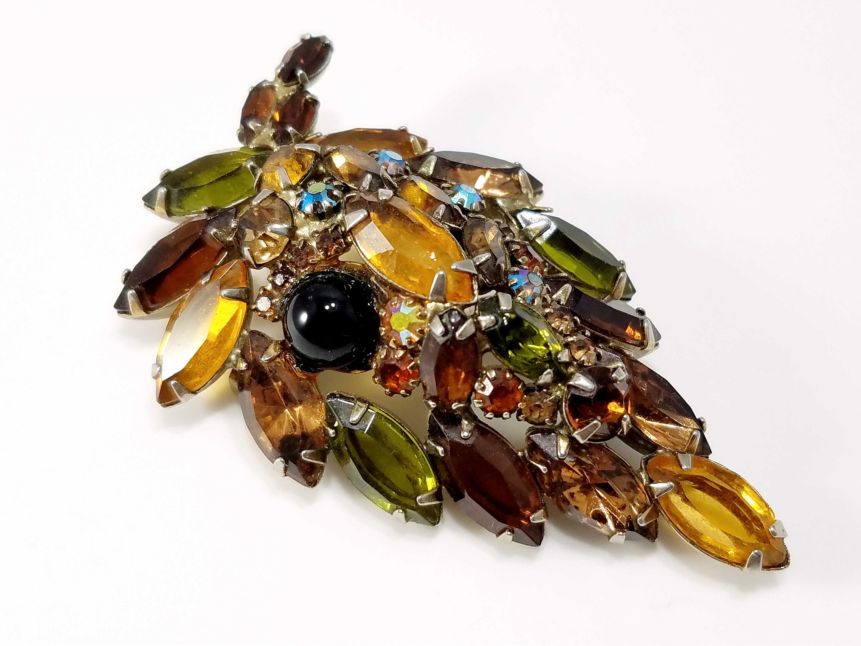 Juliana Style Rhinestone Brooch, Autumn Colors, Open Back