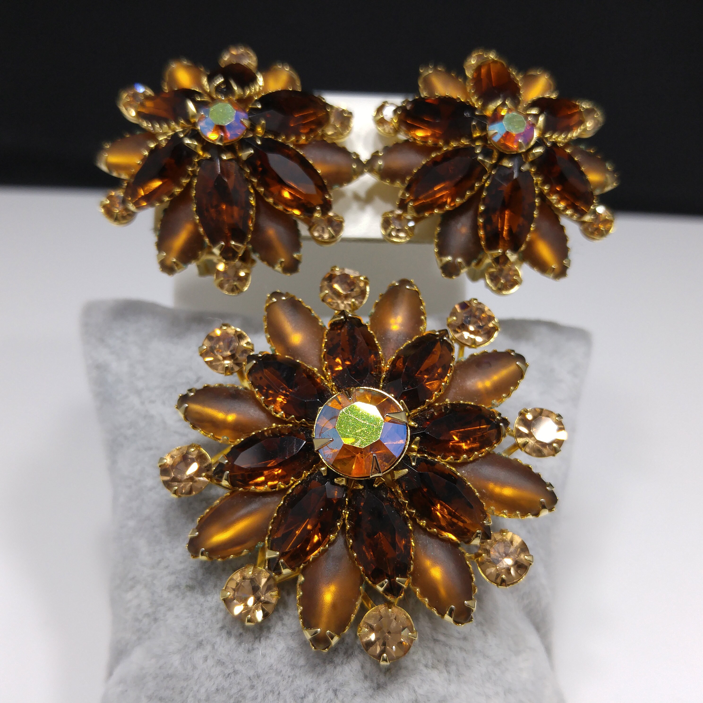 Judy Lee Topaz Rhinestone Brooch & Earrings Set, Gold Plated Judy Lee Topaz Rhinestone Brooch & Earrings Set, Gold Plated